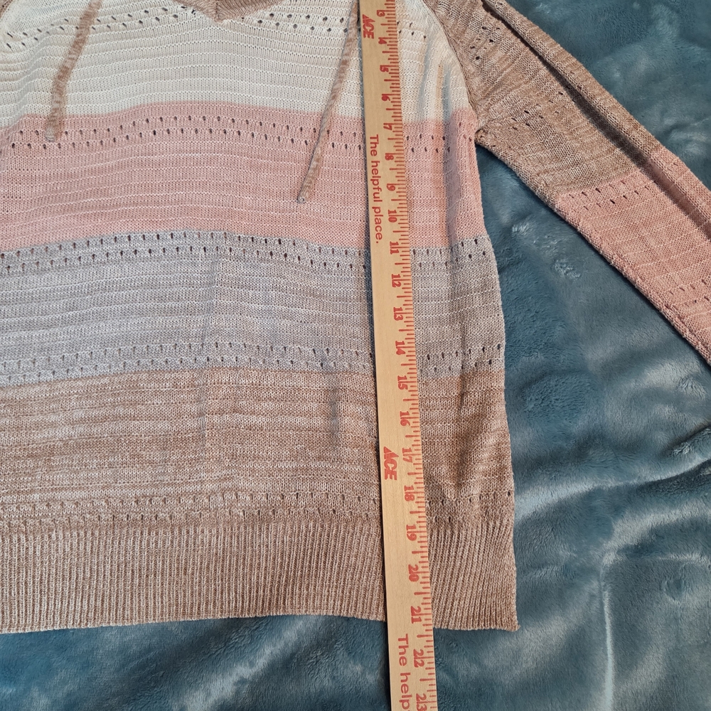 White Pink Gray Tan Striped Lightweight Hoodie Sweater Size XS-S - Picture 6 of 11
